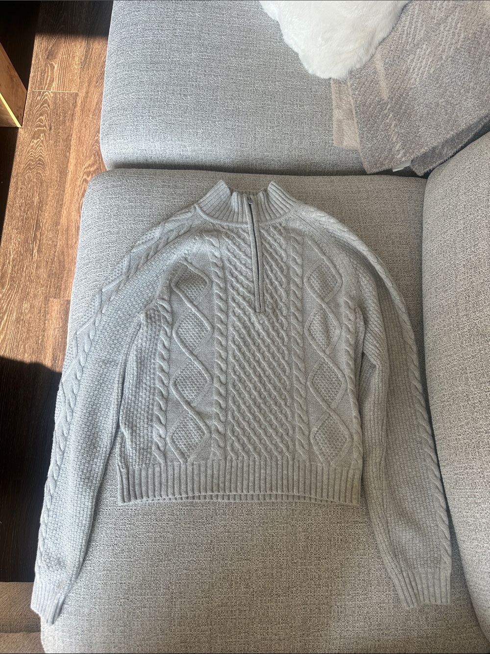 Aritzia Sunday Best Cable Knit Half-Zip Sweater — Light Gray